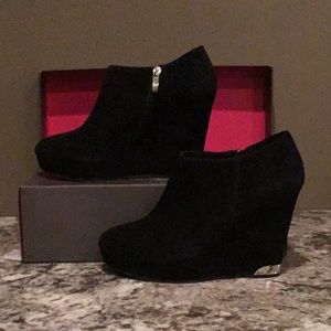 Black Suede Vince Camuto Wedge Bootie